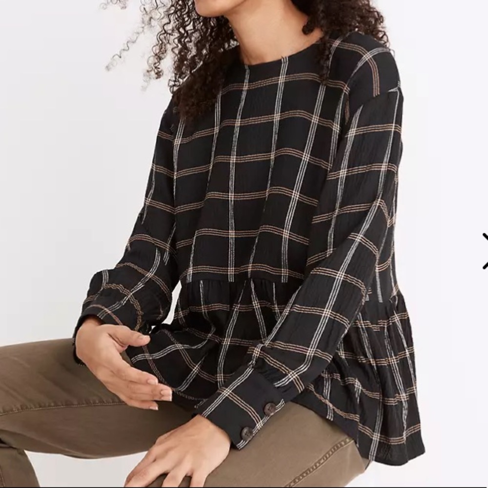 Madewell Button-Back Peplum Top in Plaid